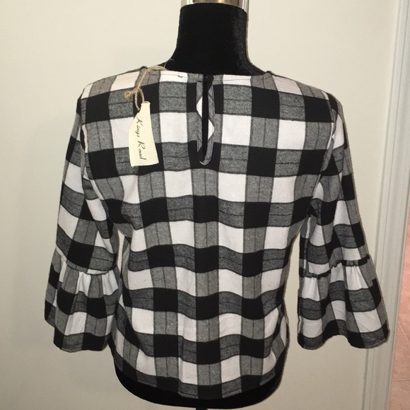 Kings Road Black/White Checked Embroidered Top NWT - Picture 4 of 9